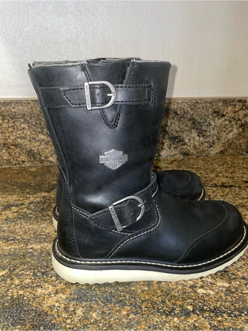 Harley-Davidson Black Leather Rider Boots with White Sole - Picture 2 of 6